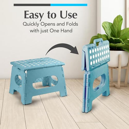 Handy Laundry Folding Step Stool 9 Inch 2-Pack, Teal, Holds 300 lbs | 2-Pack, 9 Inch, Teal, Foldable Collapsible Step Stool, Non-Slip, Holds 300 lbs, Kitchen Bathroom Bedroom, Adults
