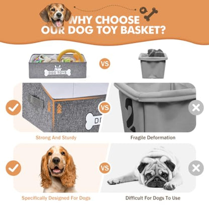 Dog Toy Basket, Specially Designed for Dog Toy Storage, Collapsible Dog Toy Box with Handle，Perfect for Storing Pet Toys and Accessories - Grey