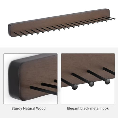 Mkono Tie Organizer, 2 Pack Wall Mounted Tie Rack Hanger Holder 20 Hooks | Save Space, Scratch-Free, Easy Install, Sturdy Wood, Organizer Storage Belts Scarves Necktie Jewelry, Bedroom Door