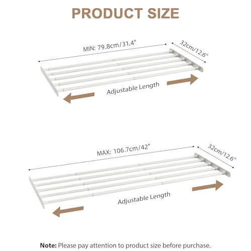 Expandable Closet shelf Metal Storage Rack Adjustable Closet Rod DIY Divider Separator Space Saving for Cabinet Wardrobe Cupboard Kitchen Pantry Cupboard Bathroom, 31.4-42 Inches