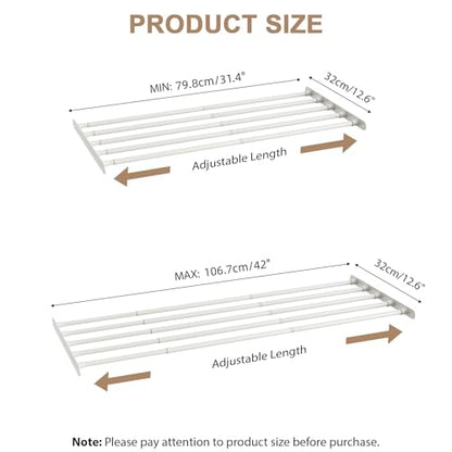 Expandable Closet shelf Metal Storage Rack Adjustable Closet Rod DIY Divider Separator Space Saving for Cabinet Wardrobe Cupboard Kitchen Pantry Cupboard Bathroom, 31.4-42 Inches