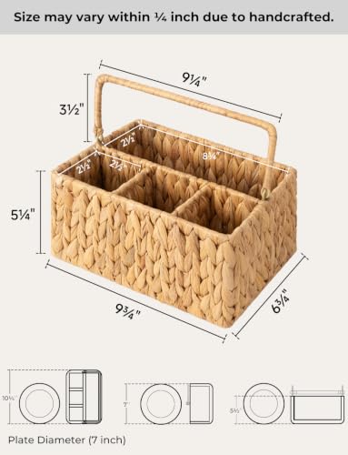 StorageWorks Wicker Silverware Caddy for Party, Rattan Utensil Holder | Hand-Woven Water Hyacinth Cutlery Basket for Countertop, Utensil Caddy for Parties, Silverware Organizer with Handle, 1-Pack
