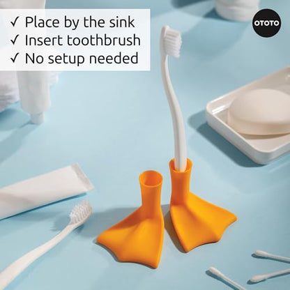 OTOTO Duck Toothbrush Holder Set - 2 Pack - Bathroom Organizer, Funny White Elephant Gifts for Kids - Pencil Holder, Brush Holder (Duck-Clean)