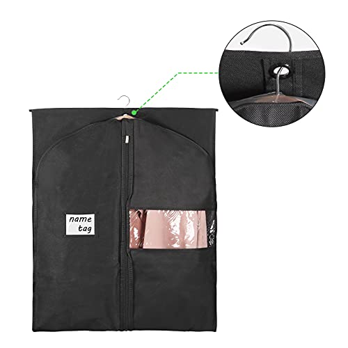 KEEGH 60 in Garment Bags for Hanging Clothes Dust Cover (Set of 6) Black | Transparent Window, Full Zipper, Label Pocket, Eye-Hole for Folding, Dress Bags for Gown, Long Dress Bag for Closet Storage