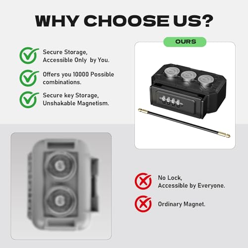 Magnetic Key Lock Box with Removable Cable Shackle Indoor Outdoor Waterproof 4 Digit Combo Resettable Code,Key Lockbox for Outside Spare Keys for Realtors Key Cabinets,Hide a Key Holder Under car