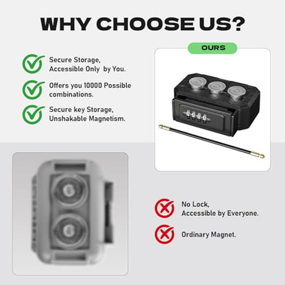 Magnetic Key Lock Box with Removable Cable Shackle Indoor Outdoor Waterproof 4 Digit Combo Resettable Code,Key Lockbox for Outside Spare Keys for Realtors Key Cabinets,Hide a Key Holder Under car