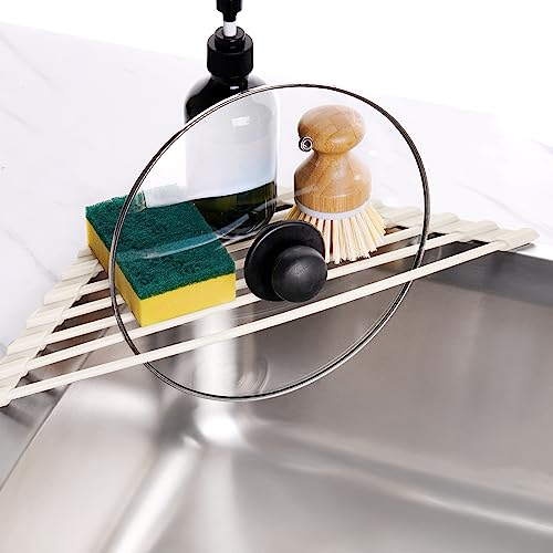 Tomorotec Triangle Roll Up Dish Drying Rack with Silicone Coating, White | 304 Stainless Steel with BPA-Free Silicone, Triangle Design Maximizes Sink Corner Space, Fits Compact Kitchens And RVs