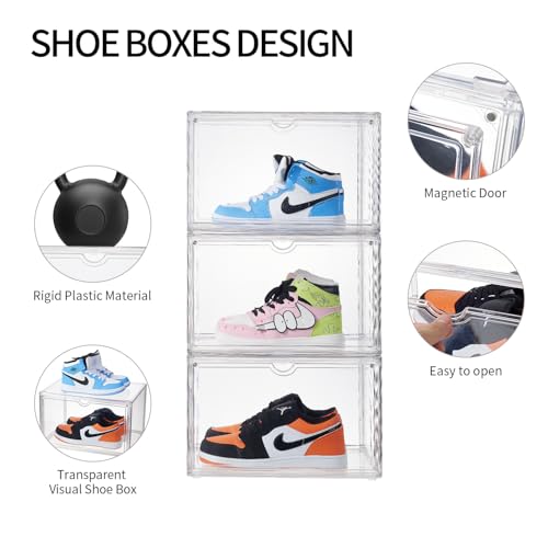 Sneaker Shoe Display Case,Shoe Box with Clear Magnetic Door,Thicken & Sturdy Organizer Containers Stackable,Fit Shoe Size Up to US 14 (X-Large) (X-Large)