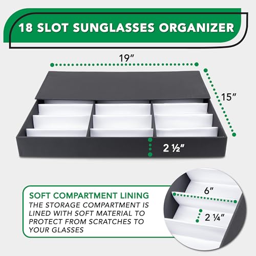 ProSource 18 Slot Sunglasses Organizer Box Stand Display Case/Tray, Fabric Lined & Snap Close