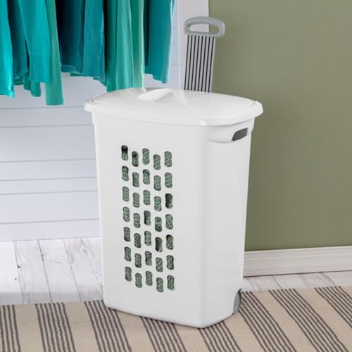Sterilite Ultra™ Wheeled Hamper, Plastic Laundry Hamper, White, 3 Pack