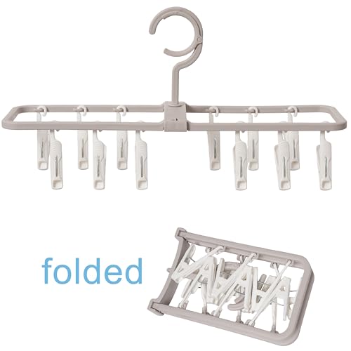 Clothes Drying Racks 2 Pack Small Folding Portable Underwear Hangers with 12 Clips 360° Rotatable Hook for Socks Drying Towels Bras Baby Clothes Gloves Plast 3 pcs Traceless Hook.