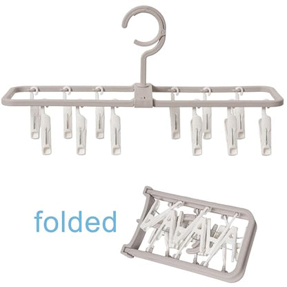 Clothes Drying Racks 2 Pack Small Folding Portable Underwear Hangers with 12 Clips 360° Rotatable Hook for Socks Drying Towels Bras Baby Clothes Gloves Plast 3 pcs Traceless Hook.