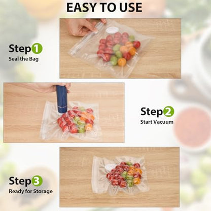 60 PCS Vacuum Sealer Bags for Food, BPA-Free Reusable Vacuum Zipper Bags with Upgraded Air Valve, Sous Vide & Meal Prep Vacuum Storage Bags, Compatible with Handheld & External Vacuum Sealer Machines