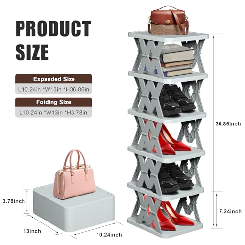 Shoe Rack, 6 Tier Shoe Organizer Without Assembly, Foldable Small Shoe Rack Space Saving, Collapsible Shoe Organizer for Entryway, Front Door Entrance, Kids, Bedroom, White