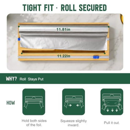 Reclosable Poly Bag Organizer for Kitchen Drawer, 5-Slot | Bamboo, 5 Independent Boxes, Slide Cutter, Magnetic Lid, Space-Saving Drawer Organizer