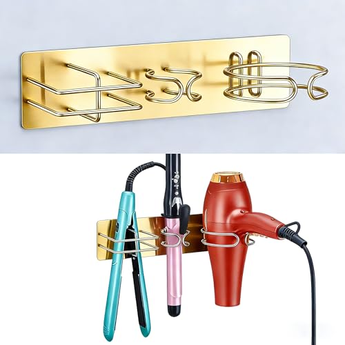 Blow Dryer Holder Wall Mounted Curling Iron Holder... (Gold | Metal)