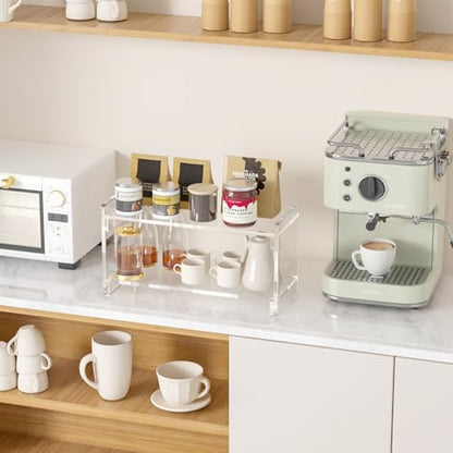 YUNEASELF Coffee Station Organizer Countertup: Coffee Bar Accessories - 2 Tier Kitchen Acrylic Storage Shelf for Placing Mugs Beans Syrup Cups Stirrers
