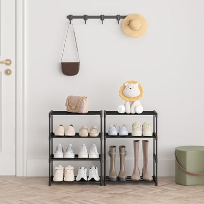 Autonomier 4 Tier Extra Small Shoe Rack (16.3" Wide), Narrow Stackable | Kids Toddler Adult Shoe Shelf, Lightweight Shoe Rack Stand for Closet Dorm Storage Organizer, Front Door Entrance, Entryway