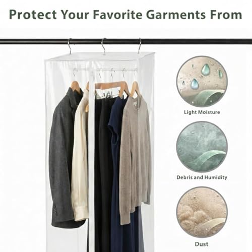 Garment Bags for Hanging Clothes, 42" Long, Dust Protection, Seasonal Clothing Storage, Protects Dresses, Suits & Jackets, Strong Zipper