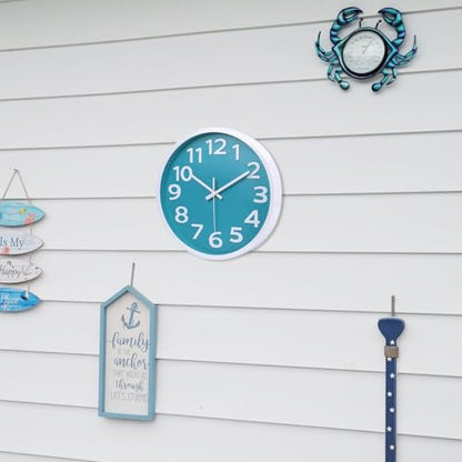 Crosstime Wall Clock Silent Non Ticking Indoor Outdoor Clock Battery Operated Easy to Read Analog Decorative Clocks for Bedroom Office Home Patio Pool Porch Decor,12 Inch Aqua