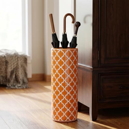 24" H Ceramic Umbrella Stand Contemporary for Entryway Storing Canes | Porcelain Umbrella Holder Modern Style Floor Vase for Storing Walking Sticks for Entryway Indoor Home Decor