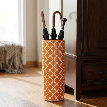 24" H Ceramic Umbrella Stand Contemporary for Entryway Storing Canes | Porcelain Umbrella Holder Modern Style Floor Vase for Storing Walking Sticks for Entryway Indoor Home Decor