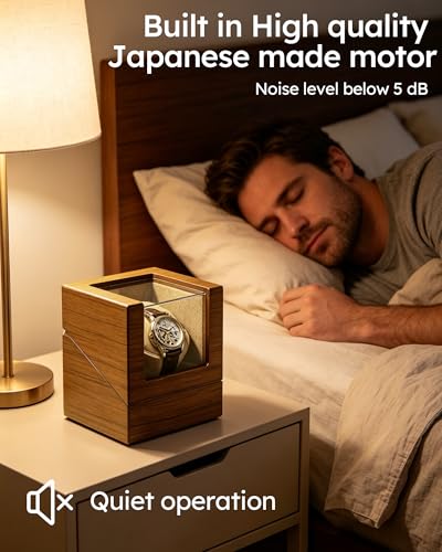 Automatic Watch Winder for Automatic Watches, Single Automatic Wooden Watch Winder Box with Optimized TPD Bi-Directional Rotation, Ultra-Quiet Japanese Motor, Dual Power Display Case, Gift for Men, Watch Collectors & Luxury Watch Owners