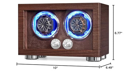 ANWBROAD Double Automatic Watch Winder, Watch Winder for Automatic Watches | 4 Modes, LED Light, Rotating Watch Box with Super Quiet Motor with Type-C Adapter, Dual Watch Winder Box (Brown), UJWW004M