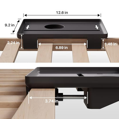 JOYMOOP Clip-On Bedside Shelf for Bunk Beds, Dorm Room Essentials, Bedside Caddy, No-Tool Install Bed Side Table Storage for Loft, Platform Beds, Nightstand Caddy for Phone, Glasses, Book, Black