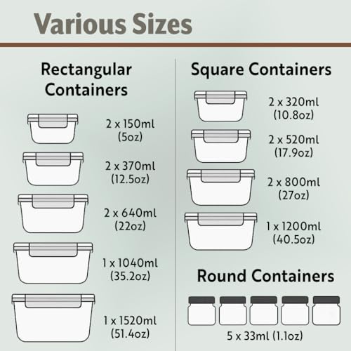 40pc Set Glass Food Storage Containers & Bowls with Airtight Lids - Leakproof BPA-Free Meal Prep Airtight Stackable Lunch Boxes, Kitchen Pantry & Storage Organizers - Microwave Freezer Dishwasher Safe