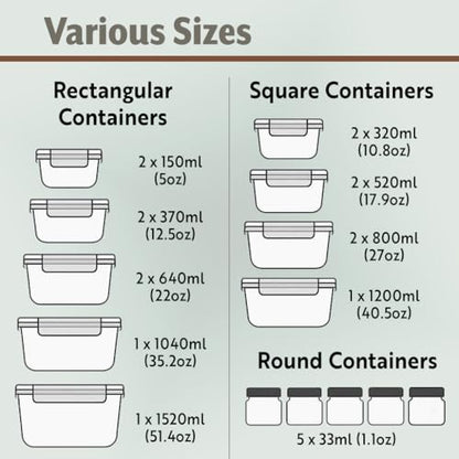 40pc Set Glass Food Storage Containers & Bowls with Airtight Lids - Leakproof BPA-Free Meal Prep Airtight Stackable Lunch Boxes, Kitchen Pantry & Storage Organizers - Microwave Freezer Dishwasher Safe