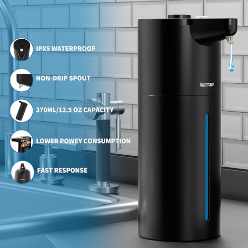 Automatic Soap Dispenser Touchless,15-Level,Kitchen Bath Black | Hands-Free,15-Level Dial Control,Thick & Thin Soap Compatible,Long Battery Life,Easy for Toddlers,Wall Mountable