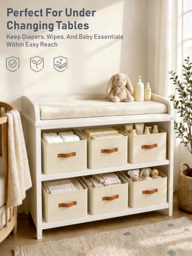 6 Pack Large Closet Storage Baskets Bins for Shelves, Collapsible Fabric Closet Organizers and Storage with Polyester Handles, Decorative Baskets for Organizing Clothes, Towels, Linen Closet 14"x10"