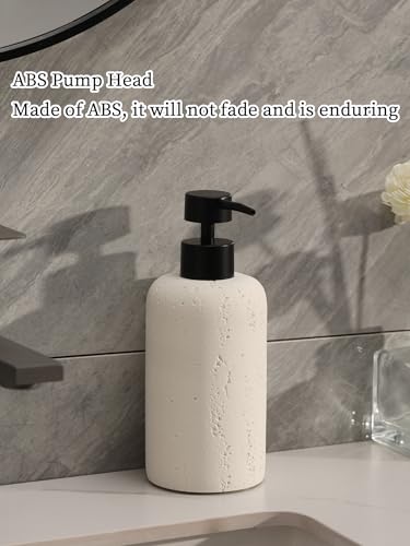 2 PCS Hand Soap Dispenser Set, 13.53 OZ, Cream, Faux Travertine | Luxurious,Dish Soap,Lotion,Shampoo and Conditioner Dispenser,Refillable,Rustproof Pump,For Bathroom Countertop Kitchen