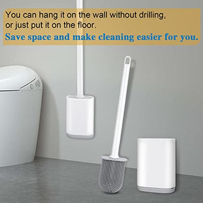 Silicone Toilet Brush and Holder, Wall Mounted No Rust Problem White | TPR Small and compact Flex Flat head Scrubber Ergonomics Modern Cute Bendable Matte Hidden Bathtub