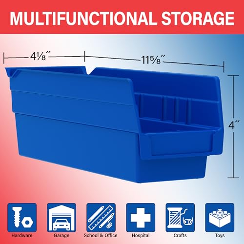 30120 Heavy Duty Plastic Shelf Bins, 12"x 4"x 4",... (Blue | Plastic)