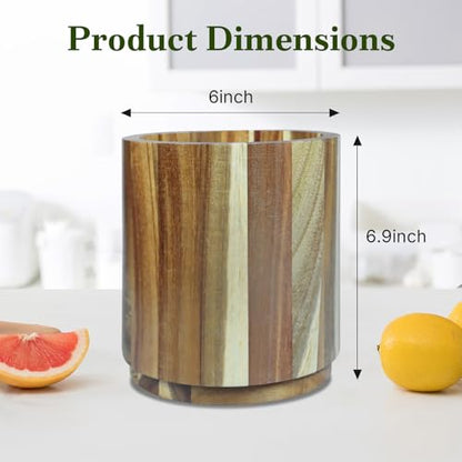 Acacia Wooden Utensil Holder for Kitchen Counter,3... (Acacia | Acacia Wood)