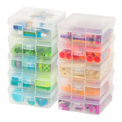 IRIS USA Clear Cases |Made in USA| Plastic Box Organizers (10-Pack)- Small | Bead Storage Organizing Containers with Snap Lid for Arts, Crafts, Ephemera, Stickers, & Dance Cheer