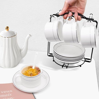 Coffee Cup Holder,Foldable Metal Tea Cup Holder for Cup,Saucers & Spoons | Storing and Displaying Cups,for Countertop,Sturdy & Rust-Resistant,Space Saving,Easy Assembly,Home Decor & Organizer