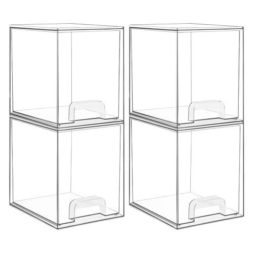 Clear Stackable Storage Drawers, 4 Pack Tall Plast... (clear | Acrylic)