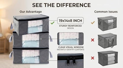 Storage Clothes Bins Closet Bags - 35L Containers Organizer Boxes Clothing Bin Organization for Organizing Blanket Pillow Sheet Sweater, Foldable Bedroom Small Storage Totes With Lids Zipper, 3pc Pack