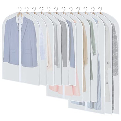 Clear Garment Bags for Hanging Clothes, Set of 12 Suit Bags Dust-Resistant Clothes Cover Bags PEVA Breathable Clothes Protectors with Full Zipper for Closet Storage, 24” x 40”/47”/55”