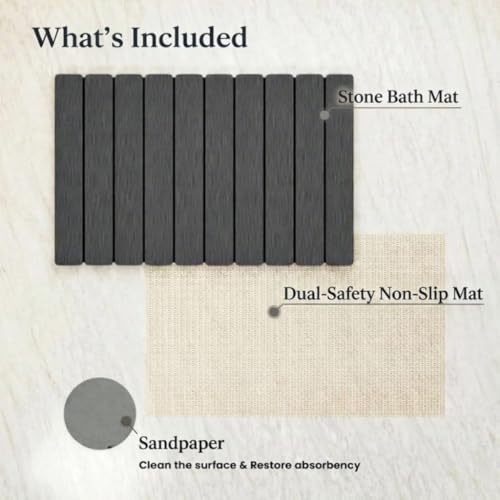 Premium Foldable Stone Bath Mat - Ultra Absorbent Quick Drying Compact Easy to Store & Clean Non-Slip Diatomaceous Earth Bath Shower Mat (Dark Grey)