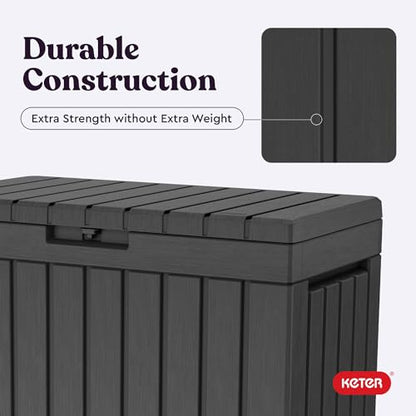 Keter Kentwood 50 Gal Outdoor Storage Box and Patio Side Table | Grey, Resin, Compact, Weatherproof, Lockable, Durable, Easy Assembly, Organization, Patio Cushions Storage
