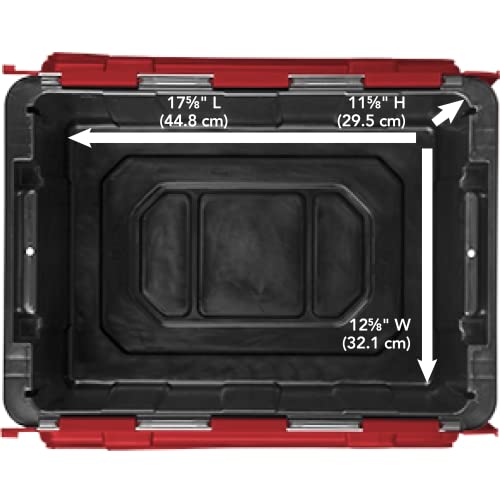 Sterilite 12 Gal Hinged Lid Industrial Tote, Stackable Storage Bin with Hinge Lid, Plastic Container to Organize Basement, Black with Red Lid, 6-Pack | Heavy-Duty and Stackable Utility Box Containers for Home, Office, and Basement Organization, Black/Red