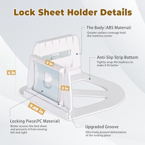 OEH Sheet Holders, Bed Sheet Holders for Corners, Fitted Sheet Holder Keep Sheets Firm & Tight, 4Pcs Heavy Duty Bed Sheet Clips, Bed Sheet Grippers, Universal Lock Sheets Holders for All Mattress