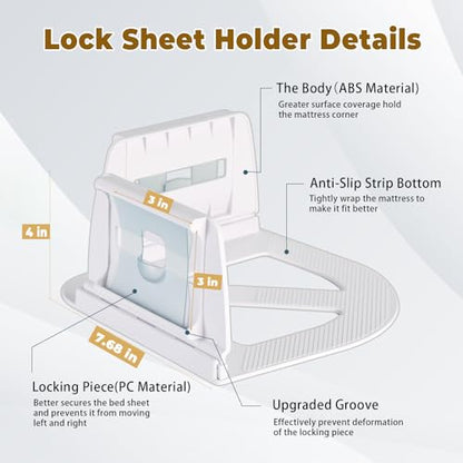OEH Sheet Holders, Bed Sheet Holders for Corners, Fitted Sheet Holder Keep Sheets Firm & Tight, 4Pcs Heavy Duty Bed Sheet Clips, Bed Sheet Grippers, Universal Lock Sheets Holders for All Mattress