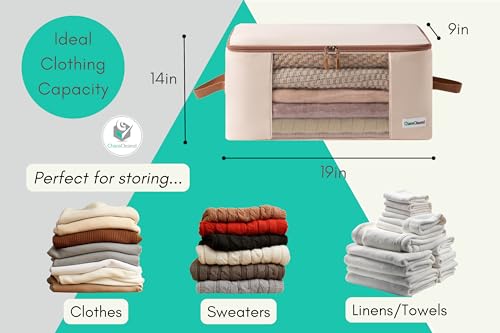 Canvas Storage Bags Designer Organizer for Clothing 2 Pack – Clothes Organizers for sweaters, clothing, garment, bedding, quilt, linens, large bag with zip & window, mothproof