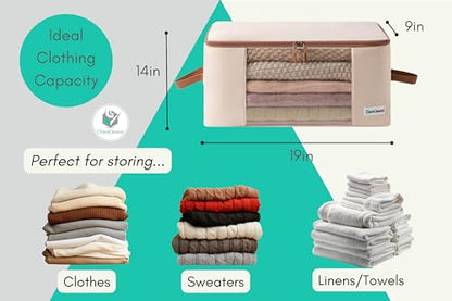 Canvas Storage Bags Designer Organizer for Clothing 2 Pack – Clothes Organizers for sweaters, clothing, garment, bedding, quilt, linens, large bag with zip & window, mothproof