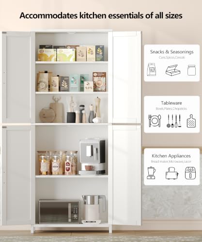 63''H Tall Bathroom Storage Cabinet Adjustable Shelf White | Floor Cabinet with Barn Doors, Adjustable Shelf, Linen Pantry Cabinet for Kitchen, Laundry Room, Living Room, Entryway